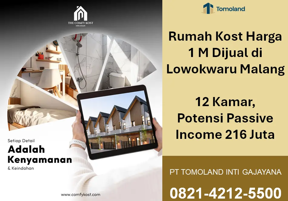 Rumah Kost Harga 1 M Dijual di Merjosari Malang, Passive Income Autopilot