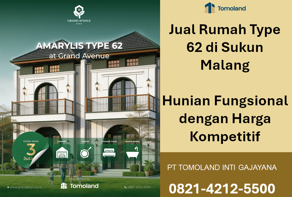 Jual Rumah Type 62 di Sukun Malang dengan Desain Modern dan Lingkungan Asri | Grand Avenue Sukun by Tomoland