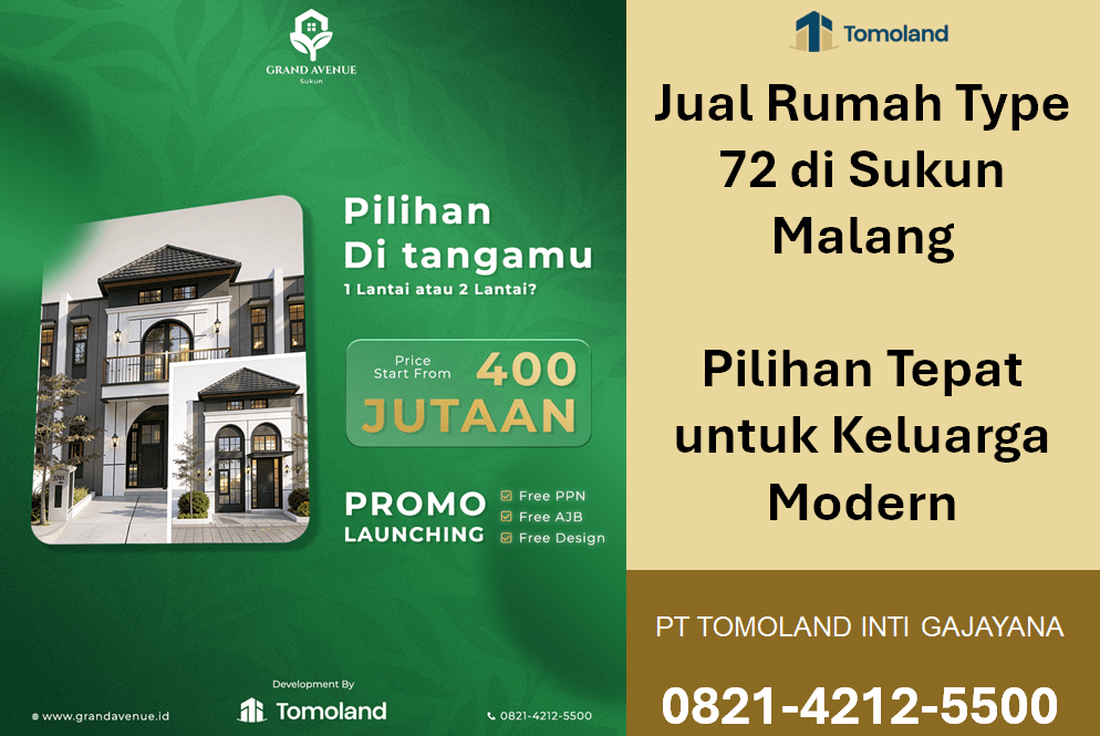 Jual Rumah Type 72 di Sukun Malang, Cocok untuk Hunian Keluarga Masa Kini | Grand Avenue Sukun by Tomoland