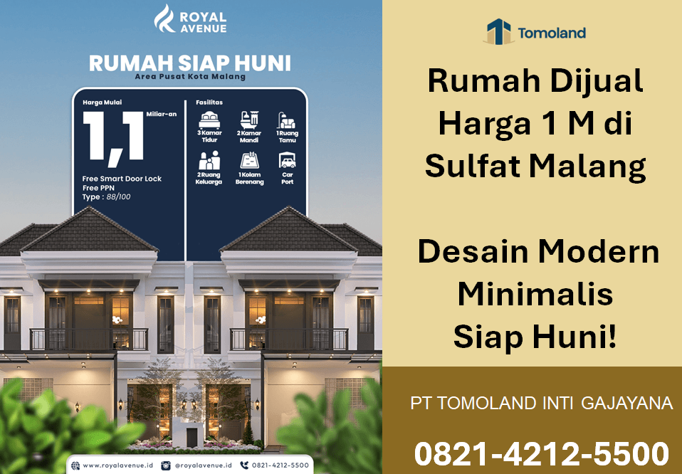 Rumah Harga 1 M Daerah Sulfat Malang: Desain 2 Lantai yang Lega dan Modern | Royal Avenue by Tomoland