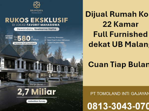 Jual Kost 22 Kamar Dekat UB Malang, Berapa Potensi Penghasilannya?