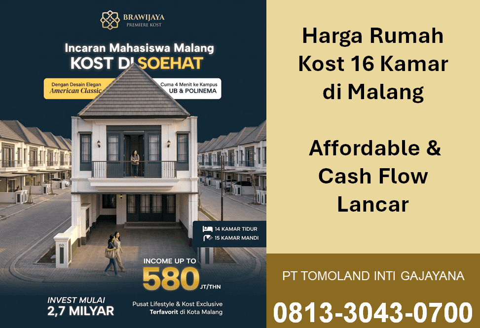 Harga Rumah Kost 16 Kamar di Malang, Hitung Potensi Cuan Sebelum Beli