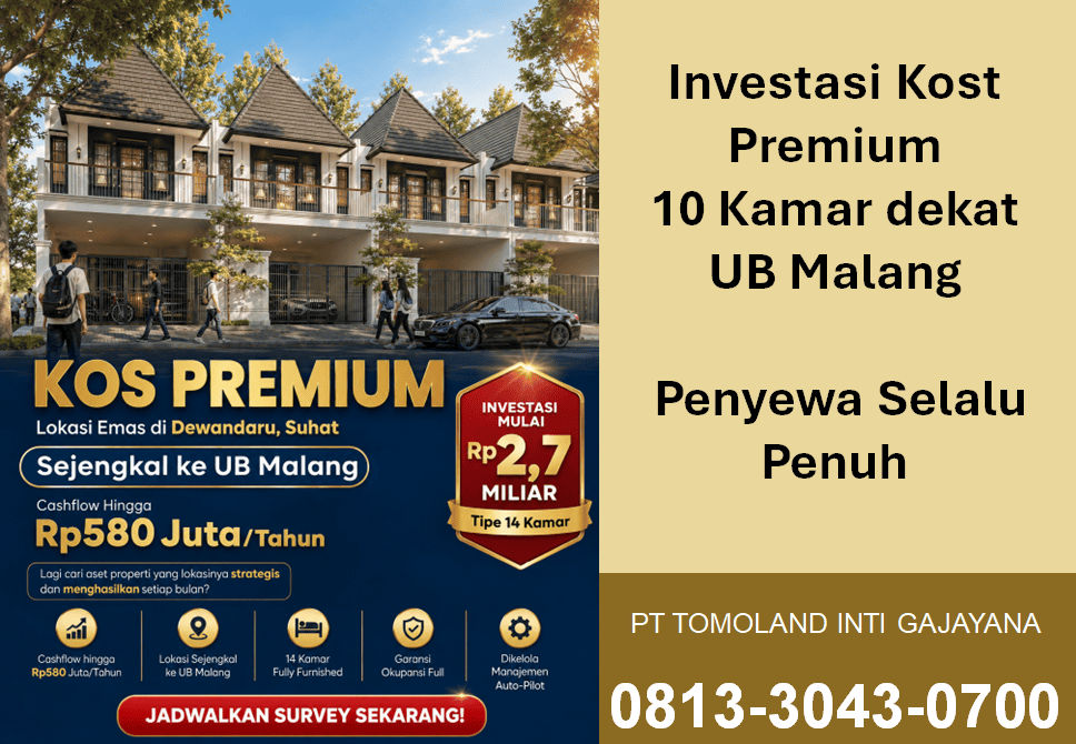 Investasi Kost Premium 10 Kamar Dekat UB, Strategis untuk Investor