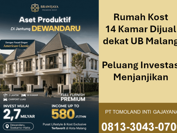 Kost 14 Kamar Dekat UB Malang Dijual, Cocok untuk Investor?