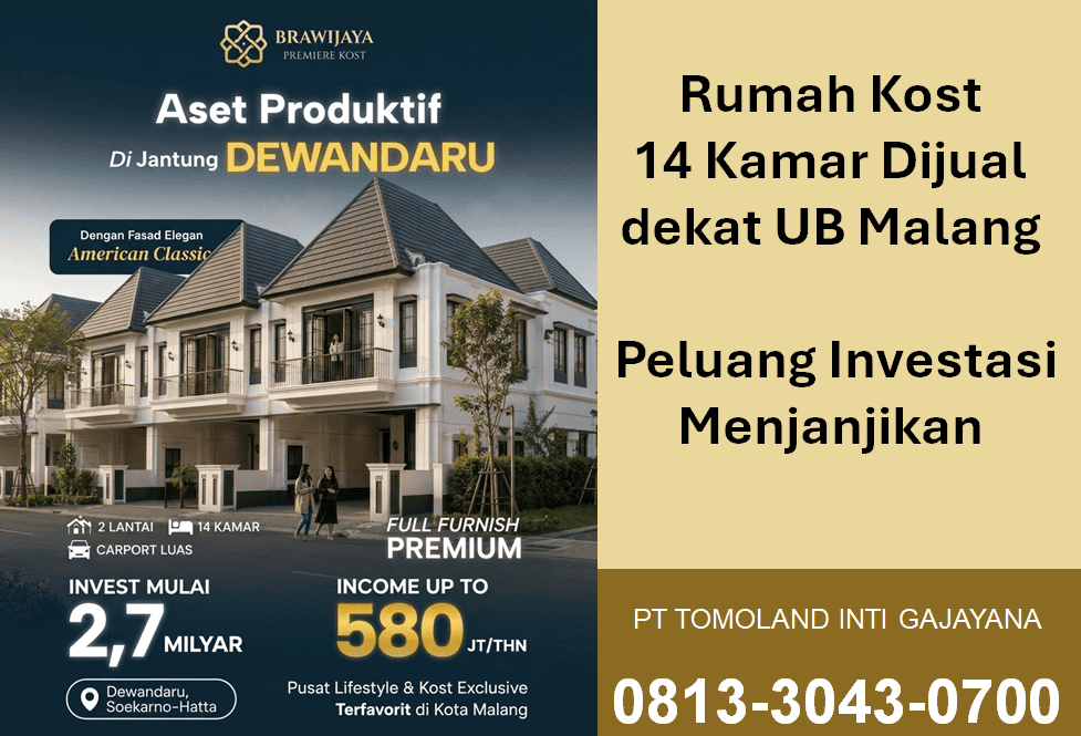 Kost 14 Kamar Dekat UB Malang Dijual, Cocok untuk Investor?