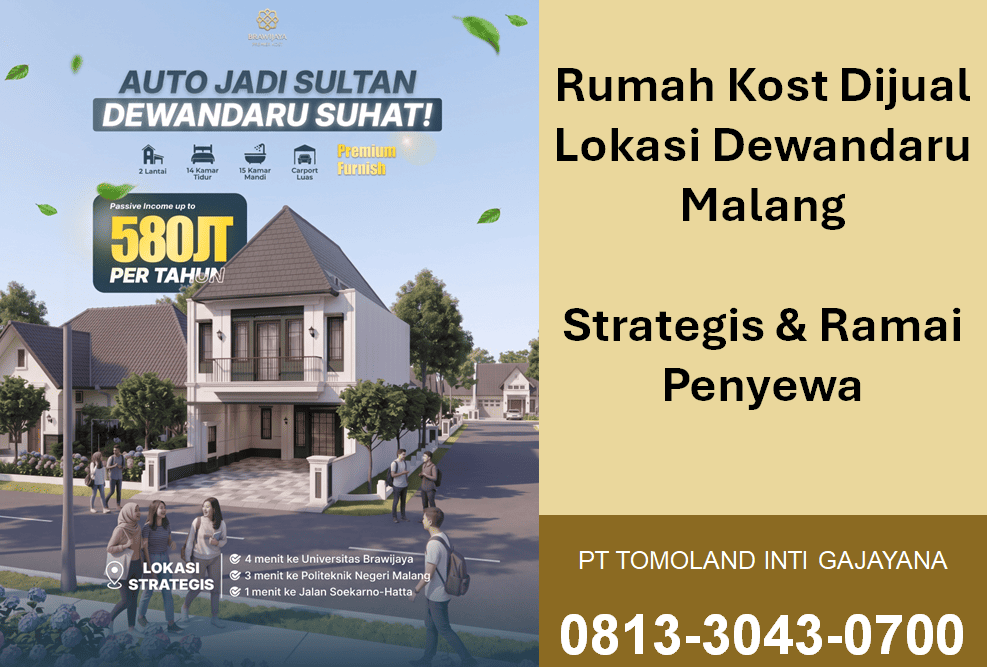 Rumah Kost Dewandaru Malang Dijual, Lokasi Premium Dekat UB