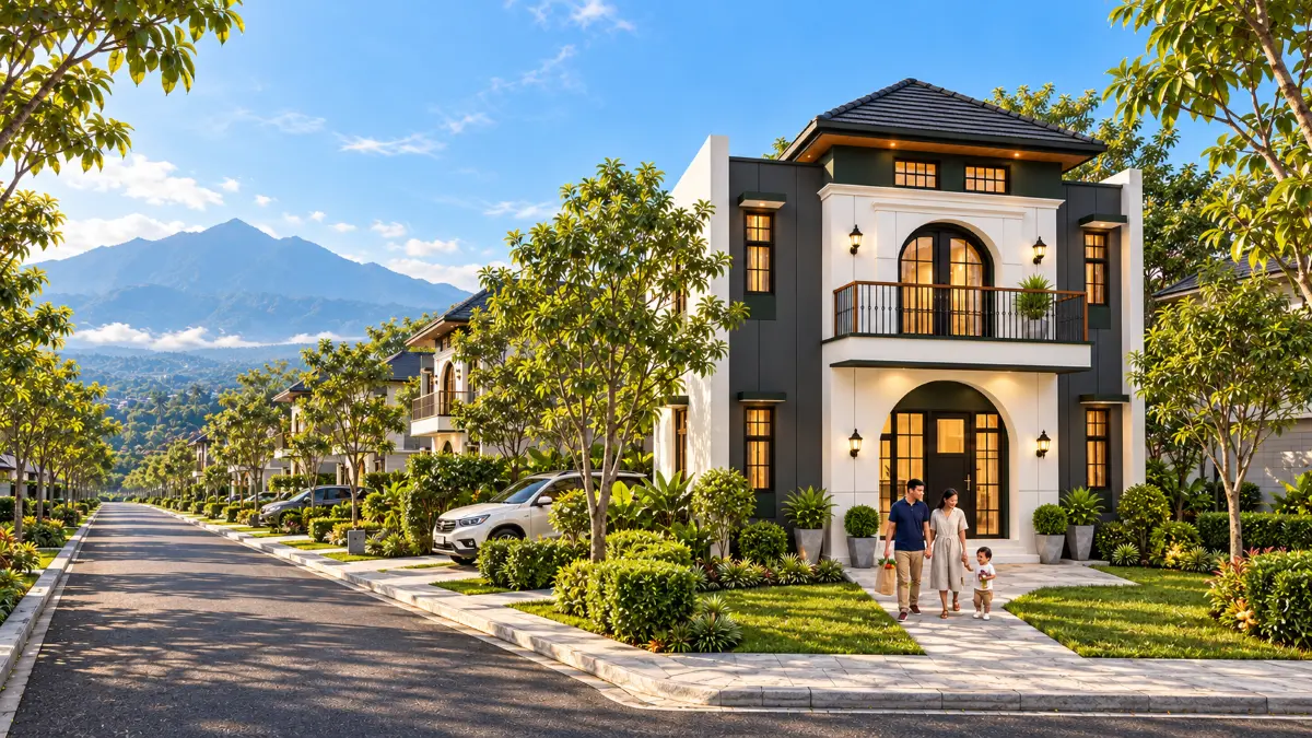 Ilustrasi arsitektur rumah tropis modern di Malang
